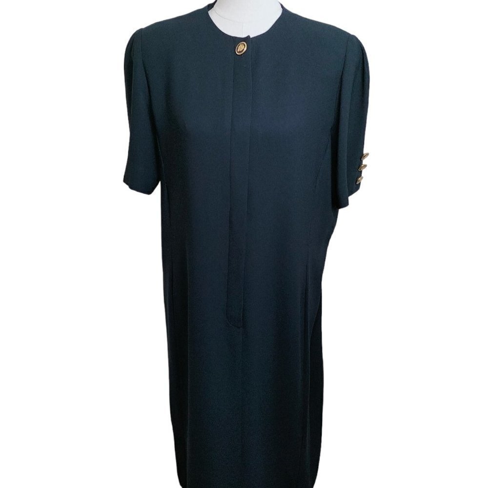 (304) Vintage Liz Claiborne Black Midi Shirt Dress Size 14 - Picture 2 of 6
